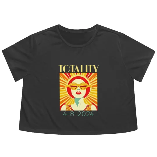 Discover Solar Eclipse Flowy Cropped Tees April 8 2024, Totality Eclipse Flowy Cropped Tees 4-8-24, Art Deco Solar Eclipse Flowy Cropped Tees