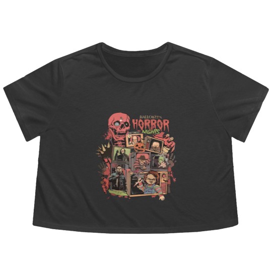 Discover Retro Horror Night  Flowy Cropped Tees, Halloween Flowy Cropped Tees, Vintage 90s Halloween Movies