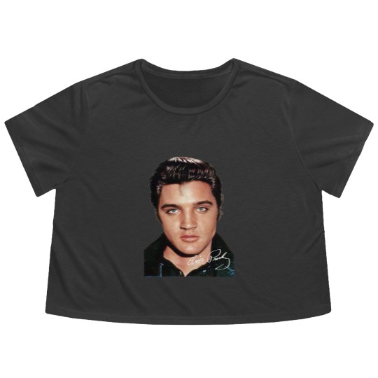 Discover Elvis Presley Signature Flowy Cropped Tees Short Sleeve Cotton White Women Men S to 5XL