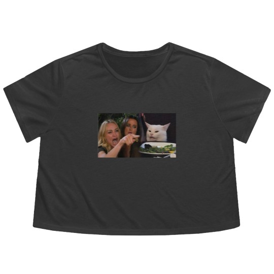 Discover Woman Yelling at a Cat - Meme - Flowy Cropped Tees