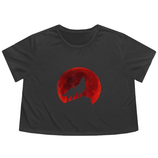 Discover Wolf Howling at Moon Flowy Cropped Tees