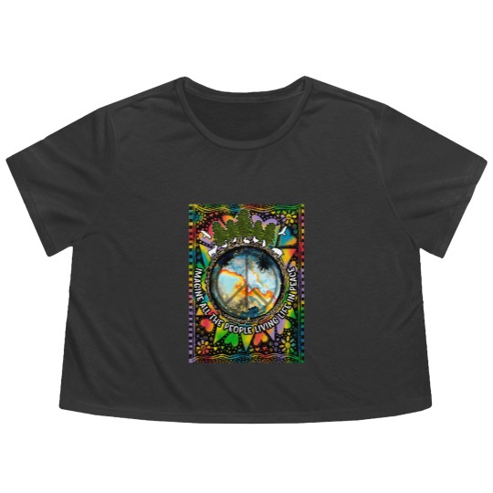 Discover Imagine All The People Living Life In Peace Hippie Premium Scoop Flowy Cropped Tees