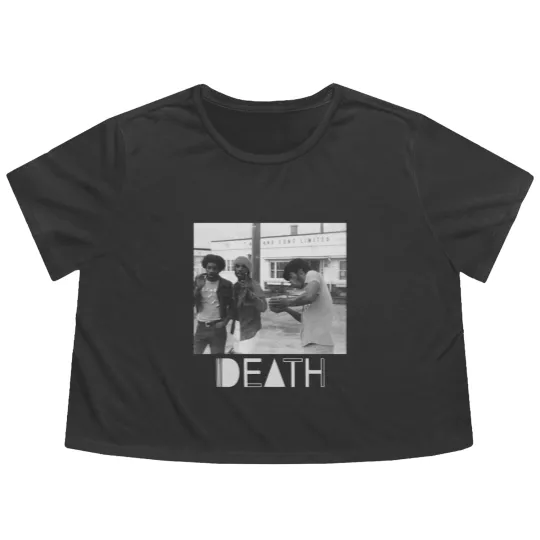 Discover Death - proto-punk band from Detroit White Letters Logo Flowy Cropped Tees