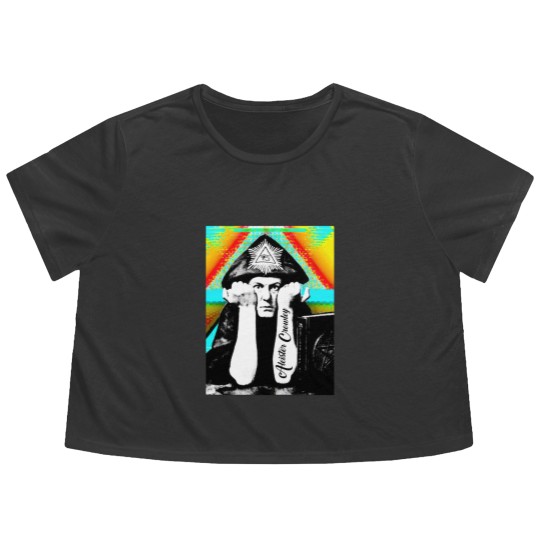 Discover Aleister Crowley Psychedelic Art Print Design - Aleister Crowley - Flowy Cropped Tees