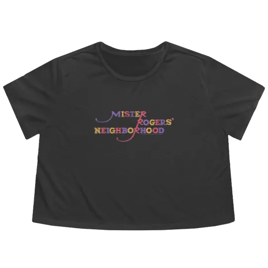 Discover Mister Rogers Colorful Logo Charcoal Flowy Cropped Tees