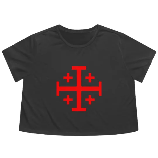 Discover Jerusalem Cross - Red - No Background Flowy Cropped Tees