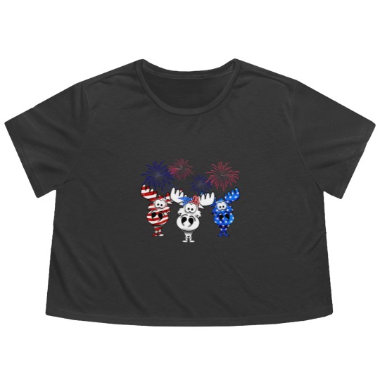 Discover red white blue moose usa flag 4th of july nerdy moose americ Flowy Cropped Tees
