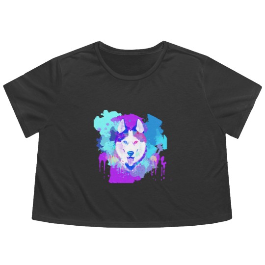 Discover Husky Artwork Husky Dog Watercolor, Husky Artwork, Husky apparel, Colorful Husky Flowy Cropped Tees