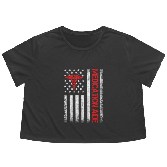 Discover medication aide american flag med aide medication aides Flowy Cropped Tees