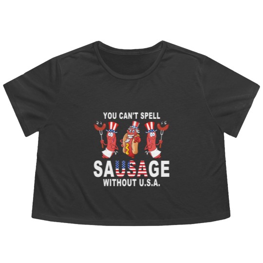 Discover you can spell sausage wihou usa 4h of july american flag shir Flowy Cropped Tees