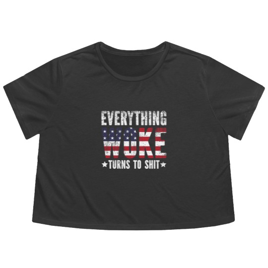Discover Everything Woke turns to Shit Vintage USA Flag - Everything Woke Turns To Shit - Flowy Cropped Tees