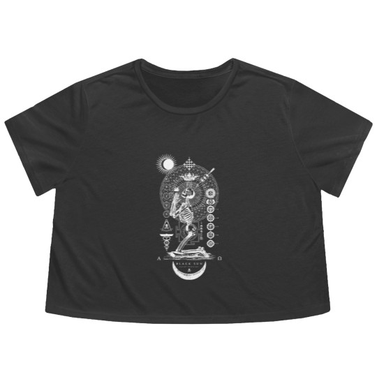 Discover Praying Flowy Cropped Tees BLACK SUN Praying Skeleton - Occult Sacred Geometry