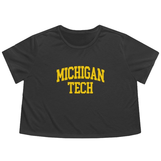 Discover michigan tech - college font curved Flowy Cropped Tees
