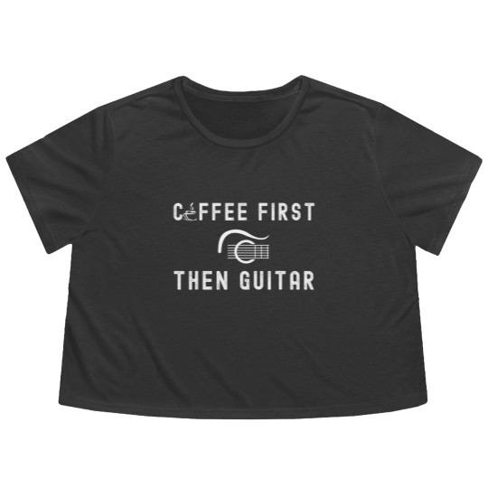 Discover coffee first then guitar funny coffee and guitar Flowy Cropped Tees