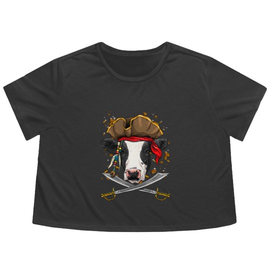 Discover Cattle Cow Pirate Cow Cattle Jolly Roger Flag Nautical Cow Lover Flowy Cropped Tees