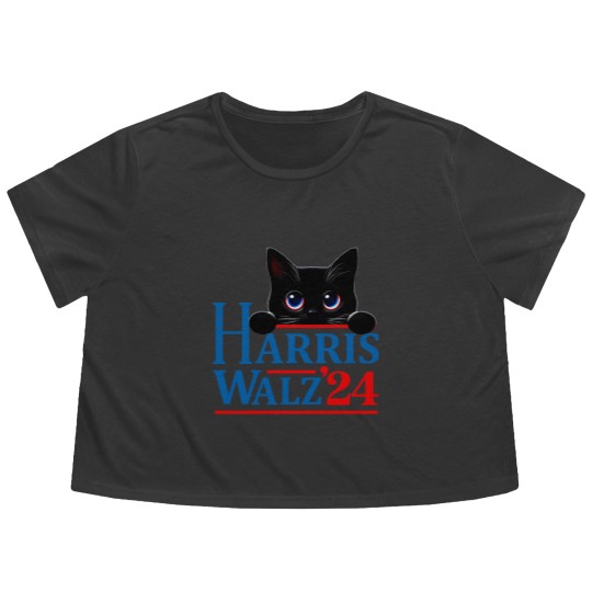 Discover Harris Walz Cat Lady  Harris tim walz Flowy Cropped Tees - 1 Flowy Cropped Tees