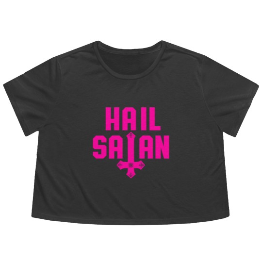 Discover Hail Satan | Hot Pink on Black | Satanic - Hail Satan - Flowy Cropped Tees