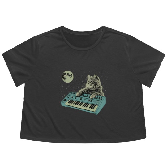 Discover Synthesizer Cat In Space Flowy Cropped Tees