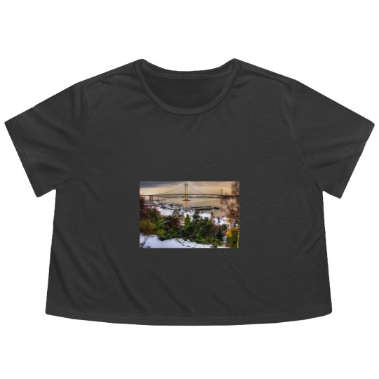 Discover Queensferry Harbour and Road Bridge Flowy Cropped Tees