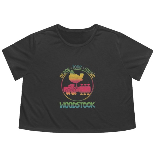Discover Woodstock Rainbow Peace Love & Music Adult Flowy Cropped Tees