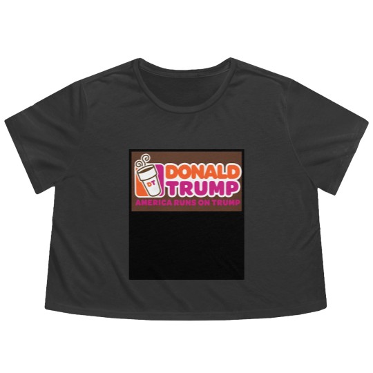 Discover America runs on Trump, Donald Trump Flowy Cropped Tees, Punny Flowy Cropped Tees, Dunkin, Coffee Flowy Cropped Tees