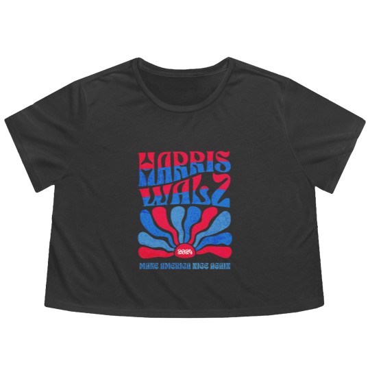 Discover Harris Walz 2024 Vintage Boho Groovy Retro red Blue Kamala Harris 2024 - Harris Walz 2024 - Flowy Cropped Tees