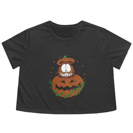 Discover Halloween Garfield Pumpkin Flowy Cropped Tees, Halloween Pumpkin Garfield Cat Flowy Cropped Tees