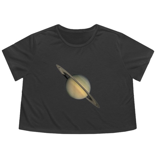 Discover Saturn Print Cool Space Flowy Cropped Tees