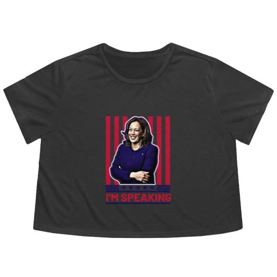 Discover Harris Kamala I'm Speaking Flowy Cropped Tees, Madam President Flowy Cropped Tees, Kamala Rally Flowy Cropped Tees, Presidential Election 2024 Flowy Cropped Tees