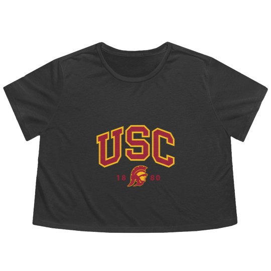 Discover usc curved block logo with cardinal gold trojan 1880 sweat Flowy Cropped Tees