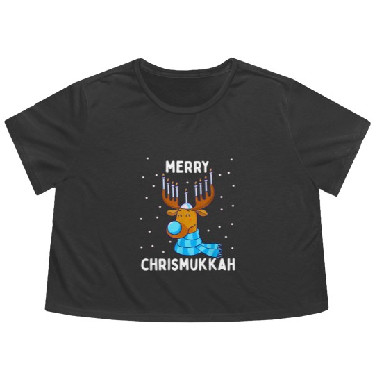 Discover Merry Chrismukkah Jewish Christmas Hanukkah Reindeer Menorah Flowy Cropped Tees
