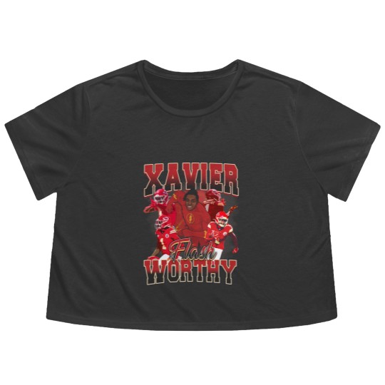 Discover Xavier Worthy Flash Vintage Style Y2K Football Flowy Cropped Tees Flowy Cropped Tees