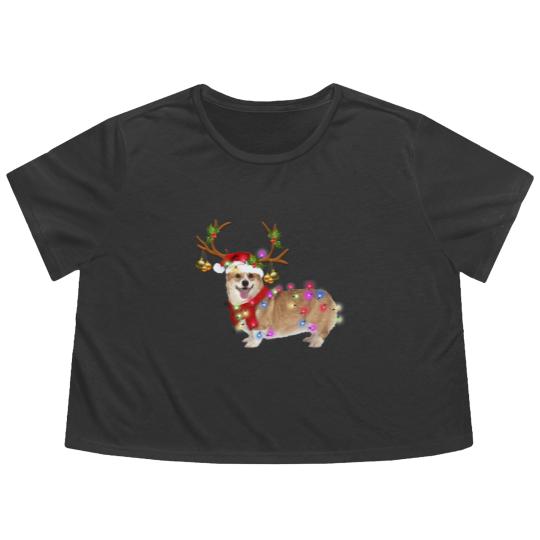 Discover Christmas Corgi Reindeer Flowy Cropped Tees, Santa's Hat Corgi Flowy Cropped Tees