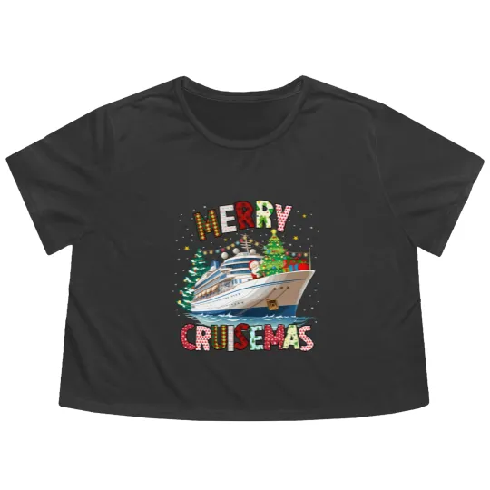Discover Merry Cruisemas Flowy Cropped Tees, Christmas Cruise Crew Flowy Cropped Tees