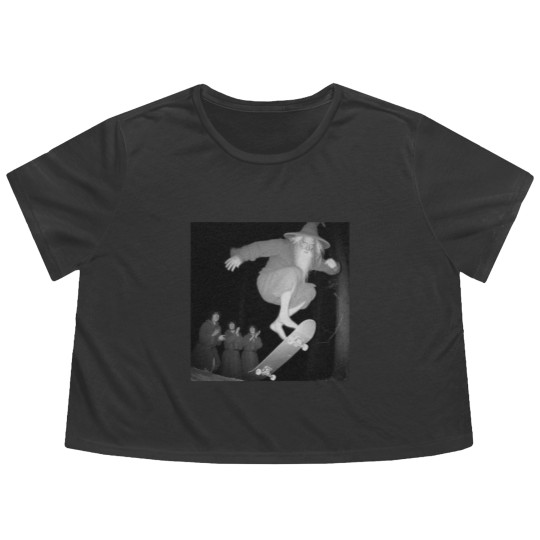 Discover Gandalf skateboarding Flowy Cropped Tees, Gandalf skating in the woods Flowy Cropped Tees