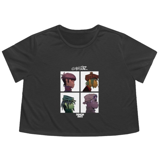 Discover Gorillaz Flowy Cropped Tees Mens Demon Days Band Logo Flowy Cropped Tees Short Sleeve Black