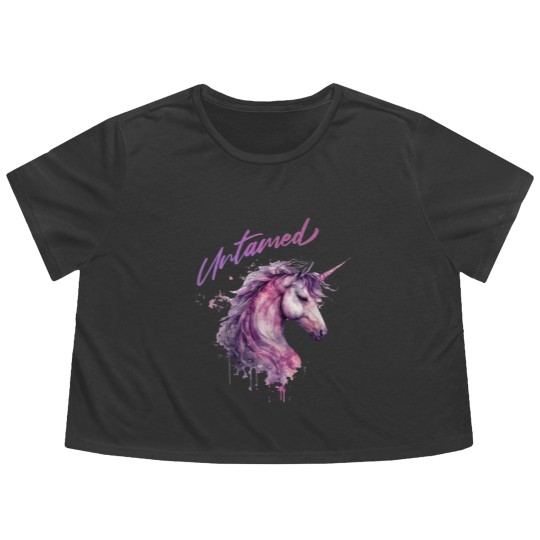 Discover Unicorn Flowy Cropped Tees, Retro 80s  Flowy Cropped Tees, Untamed Fantasy Mythical Magical Flowy Cropped Tees