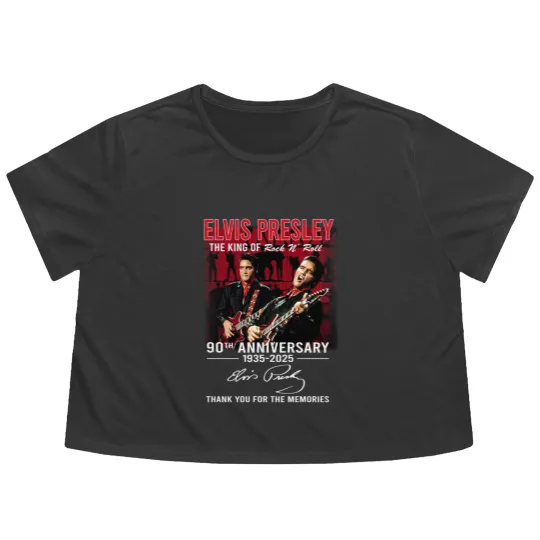 Discover Elvis Presley Flowy Cropped Tees, Elvis 90th Anniversary Flowy Cropped Tees, The King Of Rock Flowy Cropped Tees