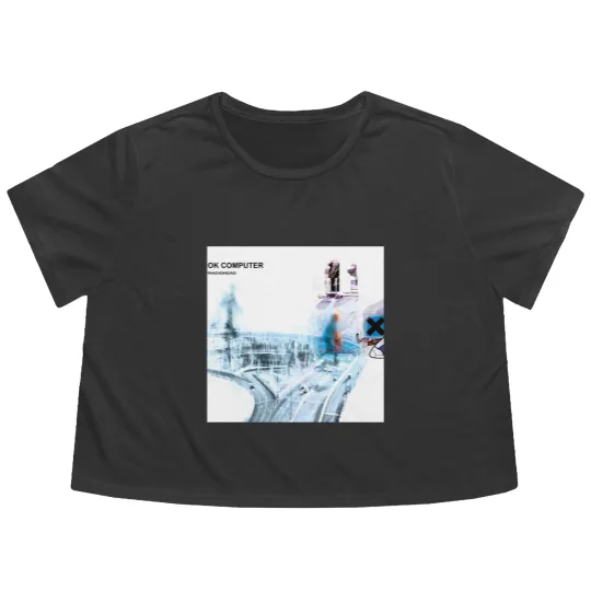 Discover Radiohead Ok Computer Band Flowy Cropped Tees, Music Lovers Flowy Cropped Tees