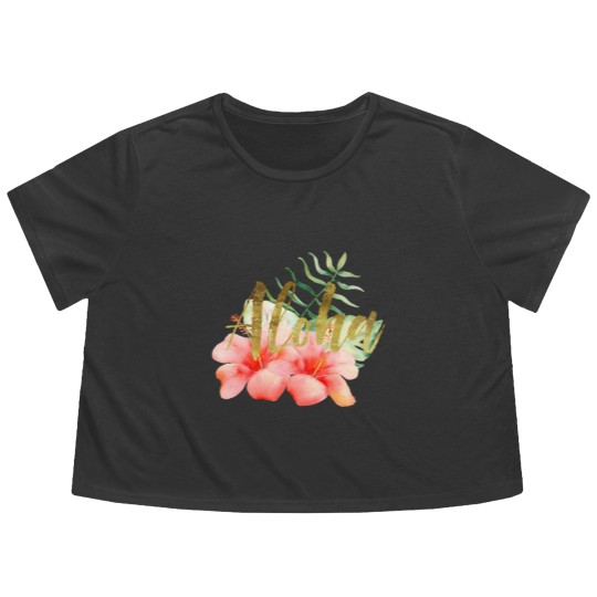 Discover Tropical Leaves Hibiscus Floral Watercolor Aloha Flowy Cropped Tees