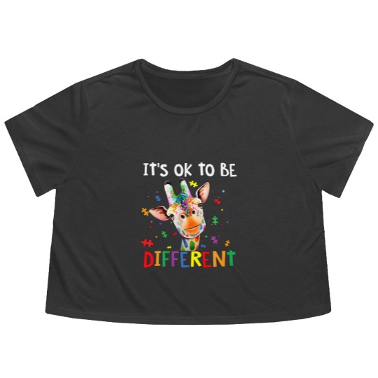 Discover Autism Awareness Cute Giraffe Animal It's Ok To Be Flowy Cropped Tees