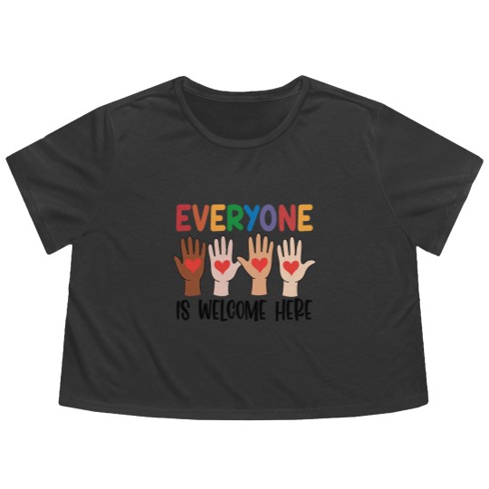 Discover Everyone Is Welcome Here Flowy Cropped Tees, Teacher Flowy Cropped Tees, Idaho Teacher