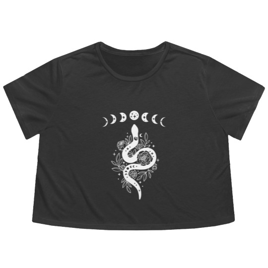 Discover Celestial Snake, Mystical Lunar Snake, Celestial Mystical Floral Moon Snake Flowy Cropped Tees