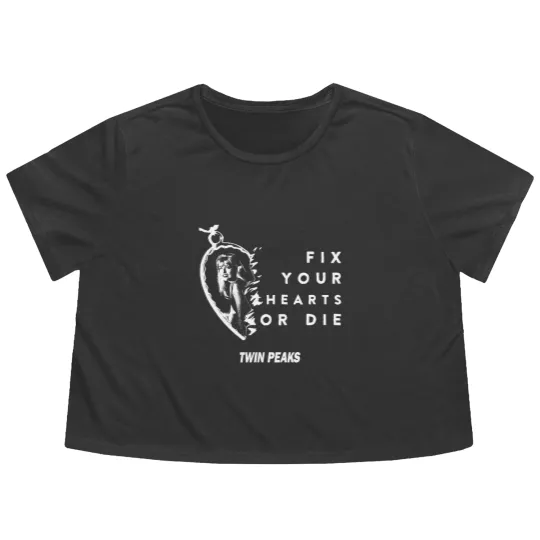 Discover Fix Your Hearts or Die Flowy Cropped Tees, Unisex Flowy Cropped Tees, Twin Peaks Flowy Cropped Tees, David Lynch Flowy Cropped Tees, TV Show Fans Flowy Cropped Tees
