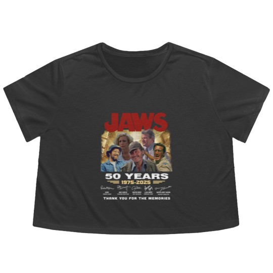 Discover Jaws 1975 Movie Anniversary Flowy Cropped Tees, Jaws 50th Years Anniversary Flowy Cropped Tees