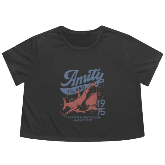 Discover Jaws Amity Island 1975 Clear Skies Gentle Surf Warm Water White Flowy Cropped Tees