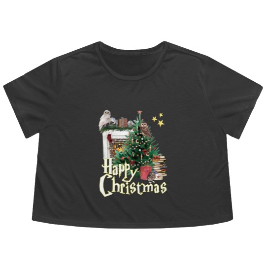 Discover Hogwarts at Christmas Inspired Oversized Flowy Cropped Tees, Wizard School Christmas T, Unisex Flowy Cropped Tees