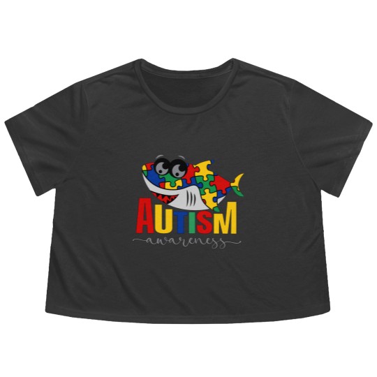 Discover Shark Autism Support Gift Flowy Cropped Tees