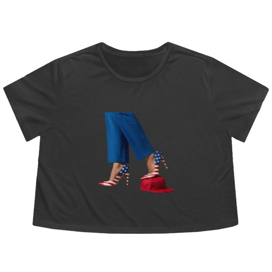 Discover Kamala Harris Flowy Cropped Tees, Kamala Harris With High Heels Stepping On Red Hat