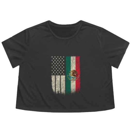 Discover Mexican American Patriot Mexican American Flag Flowy Cropped Tees